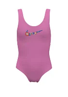 Girls 7-16 Multi Logo U-Back One Piece Swimsuit