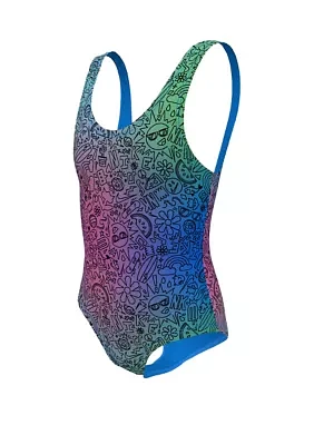 Girls 7-16 Doodle U-Back One Piece Swimsuit