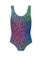 Girls 7-16 Doodle U-Back One Piece Swimsuit