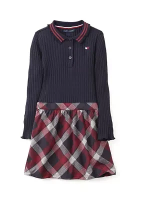 Girls 4-6x Ribbed Plaid Dress