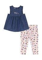 Girls 4-6x Floral Printed Top and Leggings Set