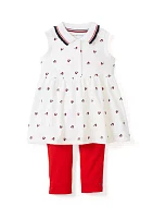 Girls 4-6x Heart Flag Printed Top and Leggings Set