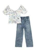 Girls 7-16 Floral Printed Top and Pants Set