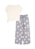 Girls 7-16 Ribbed Knit T-Shirt and Floral Printed Pants Set