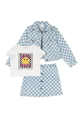 Girls 4-6x Check Denim Jacket and Skirt Set