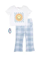 Girls 4-6x Graphic T-Shirt and Printed Pants with Bracelet