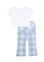 Girls 4-6x Graphic T-Shirt and Printed Pants with Bracelet