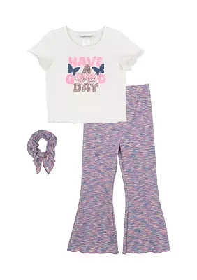 Girls 4-6x Jersey Knit Pants and Graphic T-Shirt Set with Scrunchie