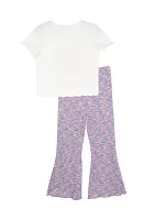 Girls 4-6x Jersey Knit Pants and Graphic T-Shirt Set with Scrunchie