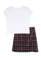 Girls 7-16 T-Shirt and Plaid Printed Skirt