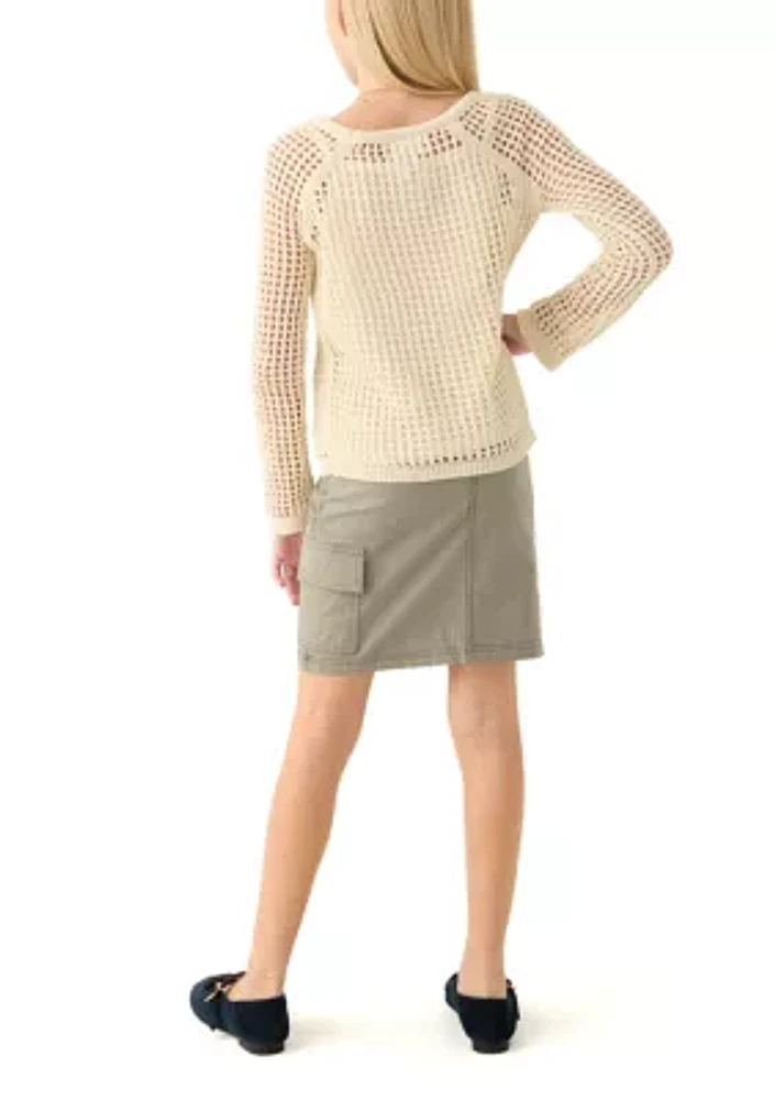 Girls 7-16 Crochet Sweater and Utility Skirt Set