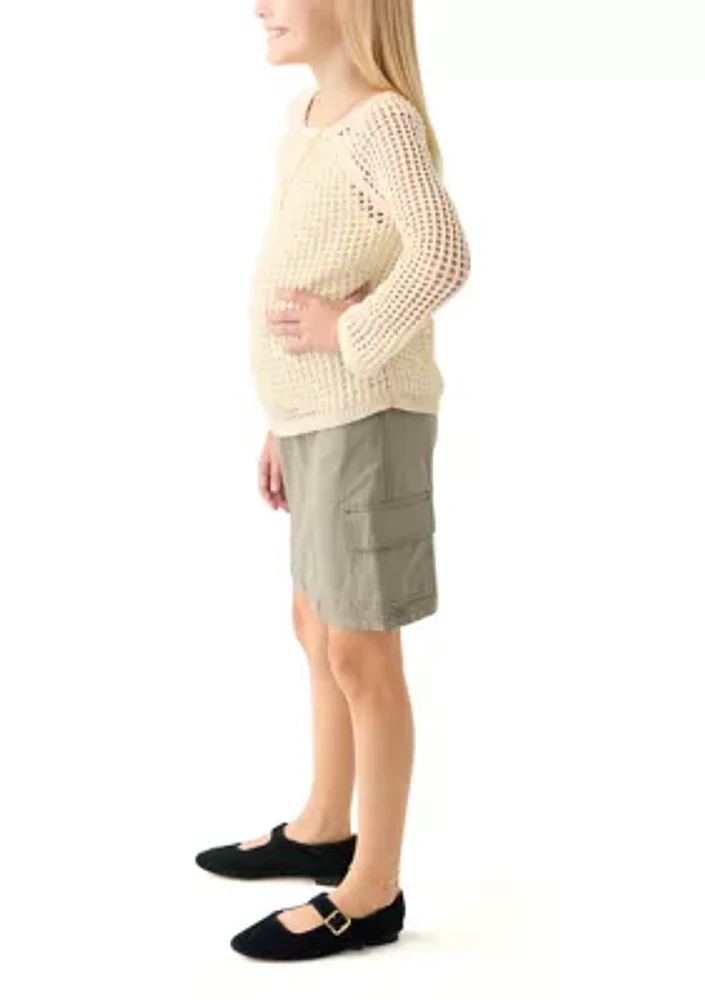 Girls 7-16 Crochet Sweater and Utility Skirt Set