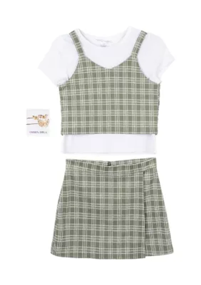 Girls 7-16 Double Knit Plaid Skirt Set