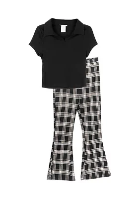 Girls 7-16 Ribbed Knit Top and Printed Pants Set