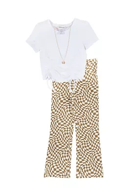 Girls 4-6x Ribbed Knit Top and Printed Pants Set
