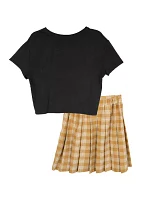 Girls 7-16 Graphic T-Shirt and Plaid Skirt Set