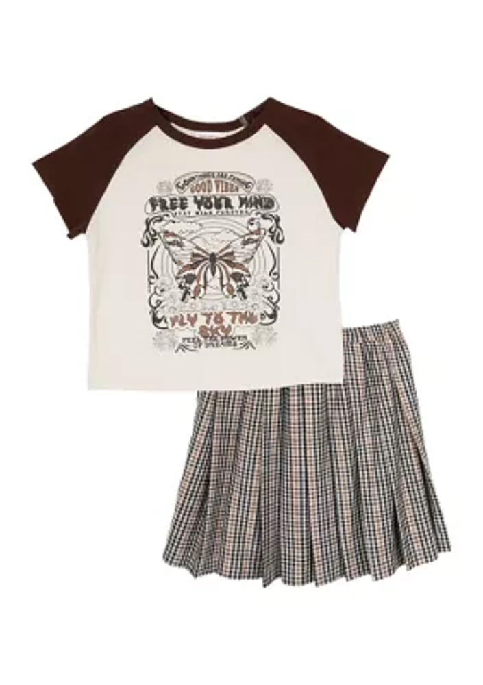 Girls 7-16 Graphic T-Shirt and Printed Skirt Set