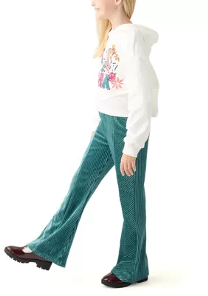 Girls 7-16 Graphic Hoodie and Textured Velvet Flare Pants Set