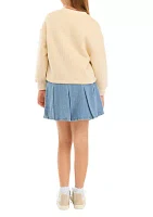 Girls 7-16 Graphic Sweatshirt and Pleated Denim Skirt Set