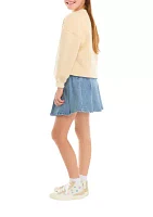 Girls 7-16 Graphic Sweatshirt and Pleated Denim Skirt Set