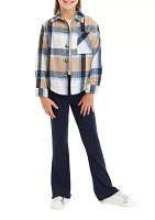 Girls 7-16 3 Piece Plaid Printed Jacket and Flare Pants Set