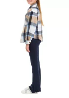 Girls 7-16 3 Piece Plaid Printed Jacket and Flare Pants Set