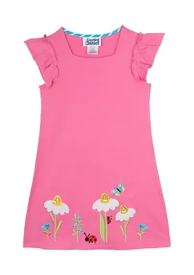 Girls 4-6x Flower Ruffle Sleeve Dress