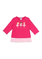 Girls 7-16 Ballerina Graphic Top with Mesh Ruffles