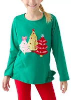 Girls 7-16 Stripe Tree Appliqué Top