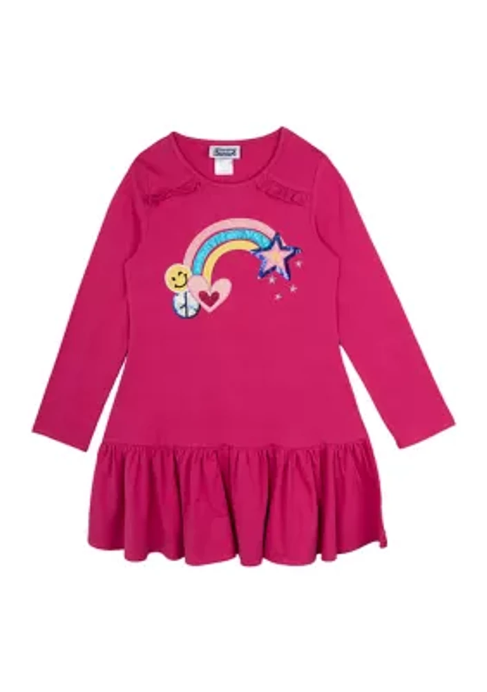 Girls 7-16 Long Sleeve Rainbow Appliqué Dress