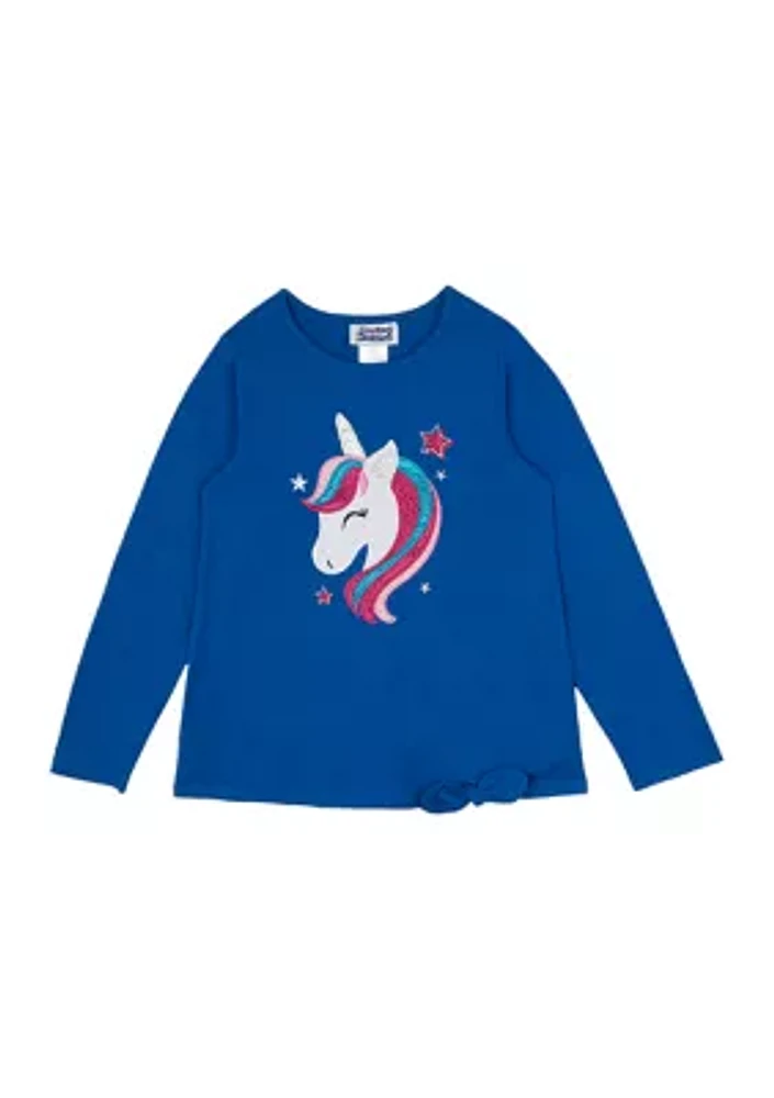 Girls 7-16 Santa Unicorn Appliqué Top