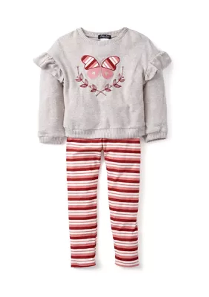 Girls 4-6x Butterfly Sweater and Printed Leggings Set