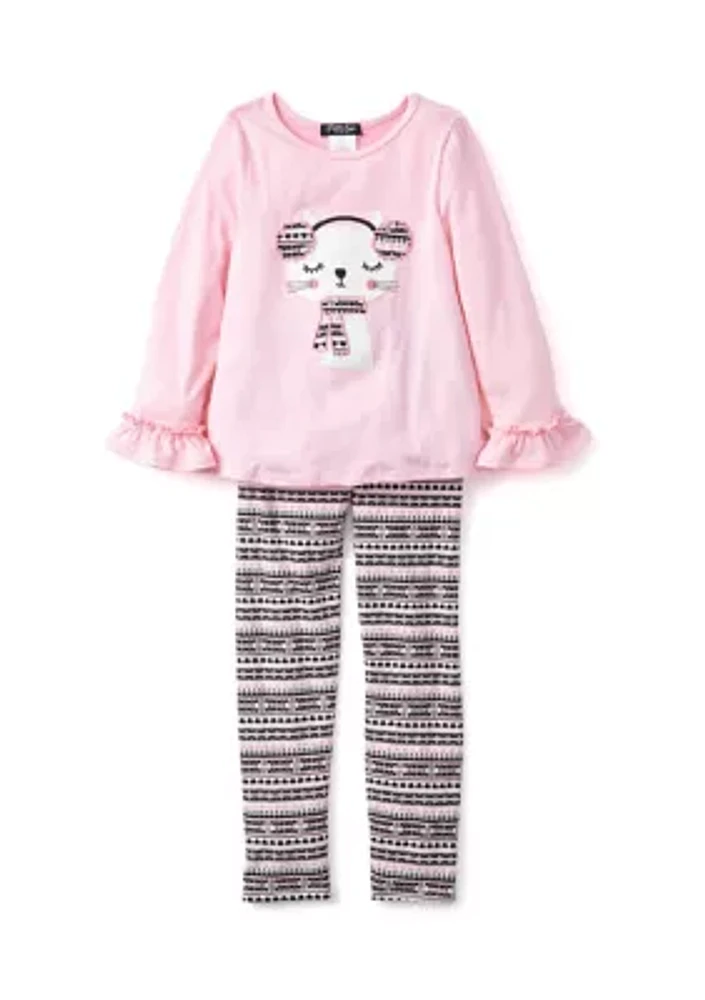 Girls 4-6x Kitty Graphic Top and Printed Leggings Set