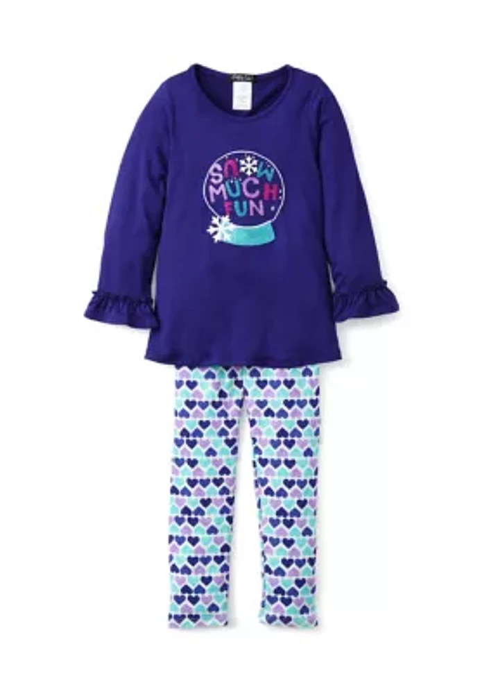 Girls 4-6x Snow Much Fun Graphic Top and Printed Leggings Set