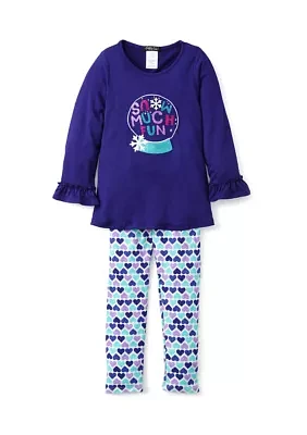 Girls 4-6x Snow Much Fun Graphic Top and Printed Leggings Set