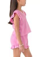 Girls 7-16 Pink Ruffle Top