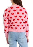 Girls 7-16 Allover Heart Printed Cozy Sweater