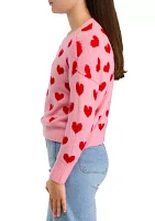 Girls 7-16 Allover Heart Printed Cozy Sweater