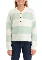 Girls 7-16 3 Button Striped Sweater