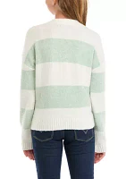 Girls 7-16 3 Button Striped Sweater