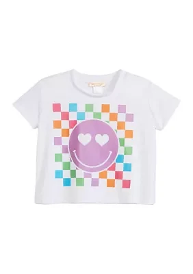 Girls 7-16 Heart Eyes and Checks Graphic T-Shirt