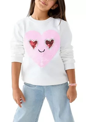 Girls 7-16 Crew Neck Sweatshirt with Heart Smile