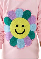 Girls 7-16 Crew Neck Sweatshirt with Sunflower Smile Appliqué