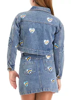 Girls 7-16 Denim Jacket with Heart Appliqués