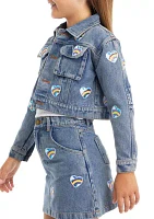 Girls 7-16 Denim Jacket with Heart Appliqués