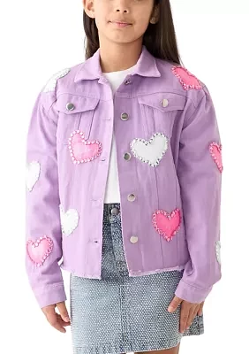 Girls 7-16 Denim Jacket with Heart Appliqué