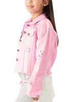 Girls 7-16 Bling Destructed Denim Jacket