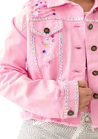 Girls 7-16 Bling Destructed Denim Jacket