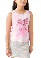 Girls 7-16 Embellished Bow on Tie Dye Rib Tank Top