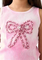 Girls 7-16 Embellished Bow on Tie Dye Rib Tank Top